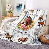Horse Blanket for Kids Girls, Cute Animal Horses Throws Blankets for Horse Lovers, Just a Girl Who Loves Horses Soft Warm Flannel Blankets for Women Room, Couch, Sofa Bed Decor, 50X60IN