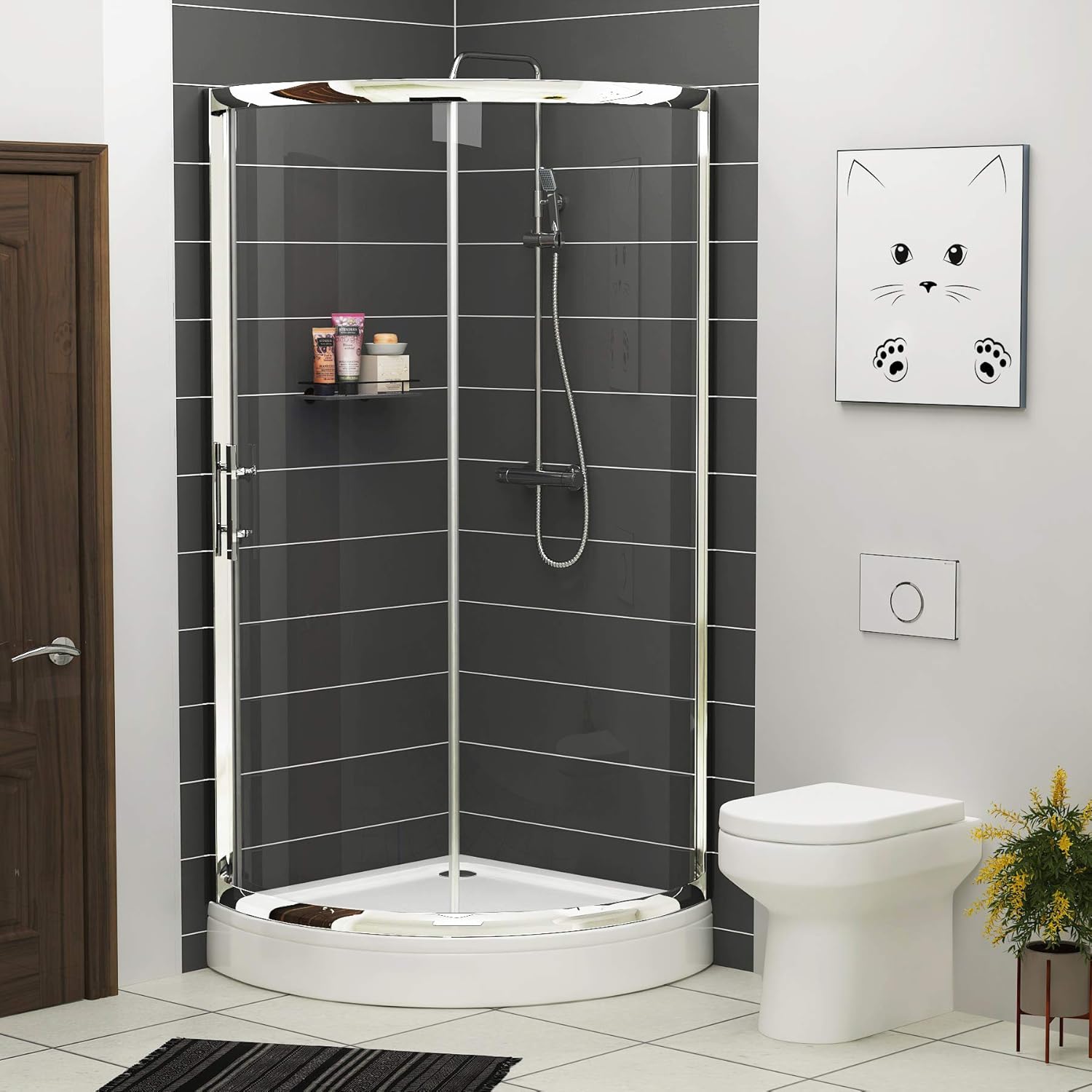760 x 760mm Walk in 6mm Glass Single Sliding Quadrant Shower Enclosure with High Shower Tray