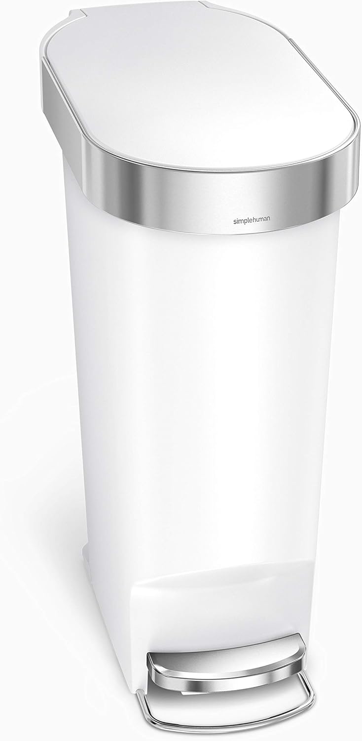Amazon Com Simplehuman 40 Liter 10 6 Gallon Slim Kitchen Step Liner Rim White Plastic Trash Can Home Kitchen