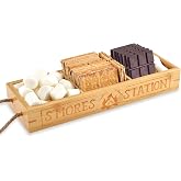 S'mores Station Box 4.7x13x1.9in Smores Caddy Organizer Tray for Party | S'mores Bar Holder Wooden Organizer Box for Serving Snacks Camping BBQ Accessories Displaying Utensils
