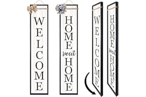 TQIANJIANG Outdoor 2in1 Welcome Sign for Front Porch Standing 45"X9" Long Vertical Leaner Tall Wood Framed Modren Rustic Farmhouse Large Home Sweet Home Signs Front Door For Outside Decor (Black)