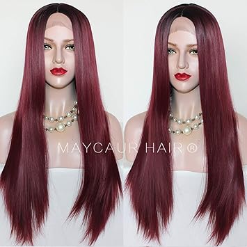 Amazon Com Maycaur 1b Burg Color Long Straight Hair Lace Front