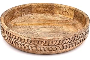 BHAVATU Mango Wood Bowl with Artisan Burning Finish – Perfect for Salad, Vegetables, Snacks & Decorative Kitchen Display (12"