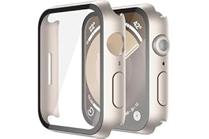 Misxi 2 Pack Hard PC Case with Tempered Glass Screen Protector Compatible with Apple Watch Series 9 Series 8 Series 7 45mm, Anti-Drop Scratch Resistant Lightweight Cover for iWatch, 2 Starlight