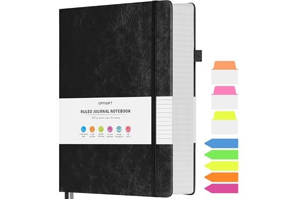 College Ruled Notebook, 312 Numbered Pages Lined Leather Journal, A5 Diary | Extra-Thick with 2X Writing Space, 100gsm No Ble