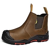 SAFETOE Mens Work Boots Composite Toe Chelsea Safety Boots Slip On Cow Leather Waterproof Lightweight Working Boots