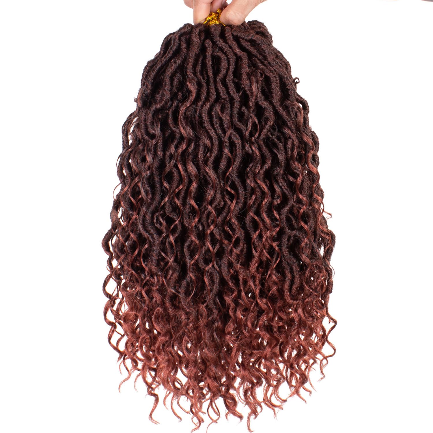 Xtrend 14Inch 8packs Bohemian Faux Locs Crochet Hair Pre-Looped Copper Red Messy River Bohemian Locs Hair Wavy Crochet Braids With Curly Hair In Middle And Ends 14Strands/pack T350#