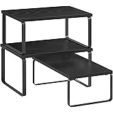 SONGMICS Cabinet Organizer Shelf, Set of 3 Kitchen Counter Shelves, Kitchen Storage, Spice Rack, Stackable, Expandable, Anthracite Gray and Matte Black UKCS220B01