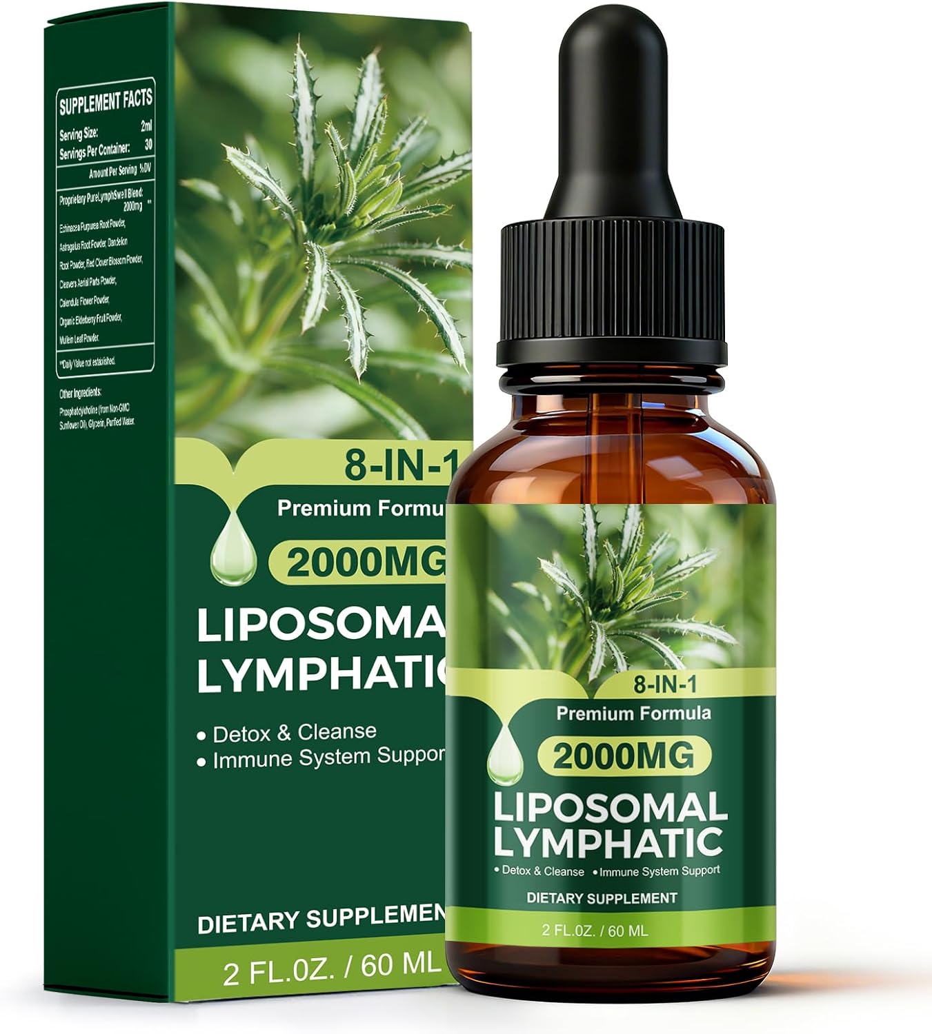 Lymphatic Drainage Drops for Detox and Cleanse, Liposomal Lymphatic Drainage Supplements with Cleavers, Calendula, Echinacea & Dandelion for Lymph Circulation & Immune Health, 2 floz