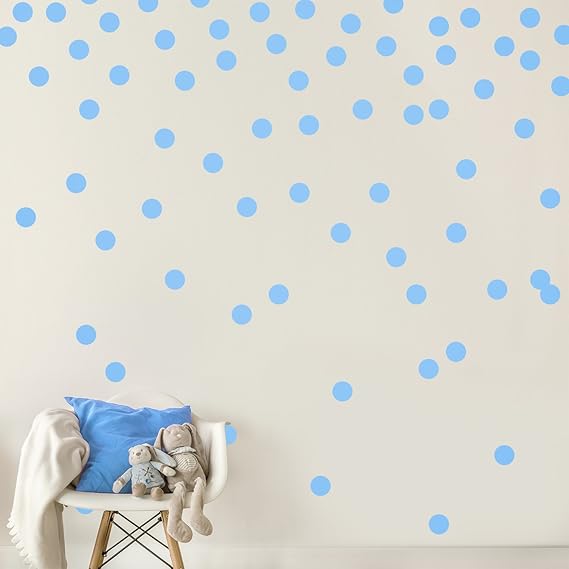 Adhesivo de pared azul claro con lunares (200 calcomanías) | fácil de