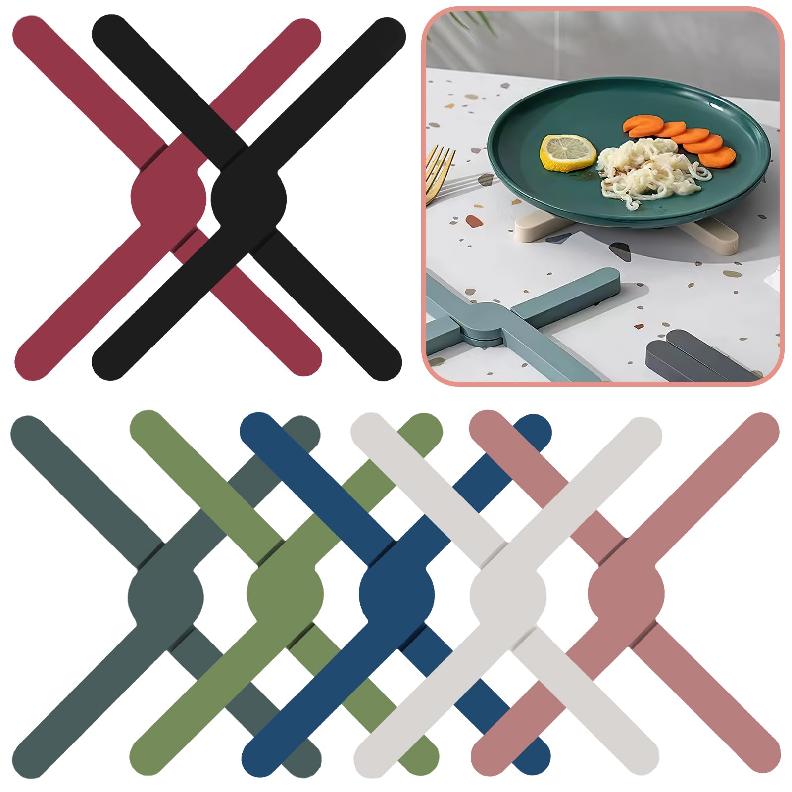 Photo 1 of 7 Pcs Silicone Trivets for Hot Dishes, Foldable Silicone Trivets for Hot Pots and Pans, Anti-Slip Heat Water Resistant Silicone Pot Holders