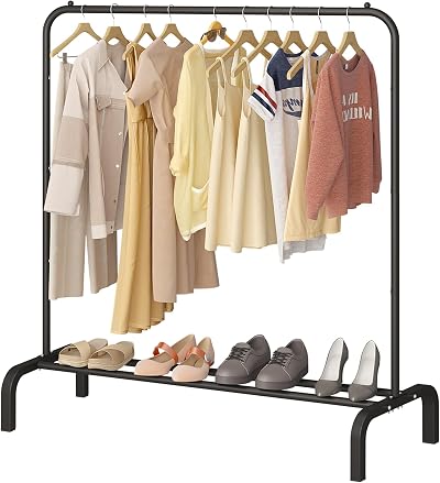 JIUYOTREE Garment Rack 110 CM Metal Clothes Rail with Shoe Rack - Black