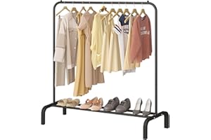 JIUYOTREE Metal Clothes Rack 43.3 Inches Clothes Garment Coat Rack with Bottom Shelf, Clothing Rack for Hanging Clothes, Coat