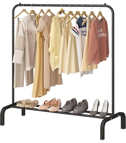 Buzowruil Portant Vêtements à Roulettes Métal - 120x40x160 Cm, Charge 54 Kg, Barre Standard + Étagère Chaussures, Noir