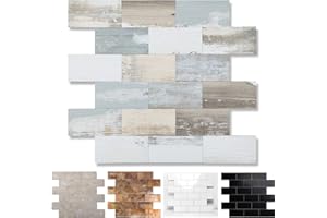 REOVATILE 10-Pack Peel and Stick Tile Backsplash 12"X12" PVC Wall Tiles, Stick on Backsplash for Kitchen, Bathroom Tile, Fireplace Décor, Laundry Table, Stair Decals in Vintage Wood Grain