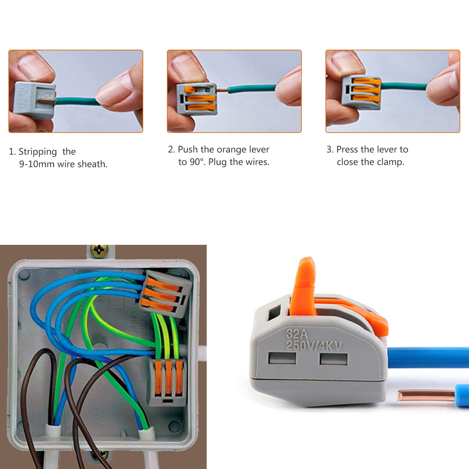 20 Morsettiere Elettriche TOPINCN A Leva Con Molla - Connettori Per Cavi Trasparenti, Riavvitabili, 32A 400V - 2