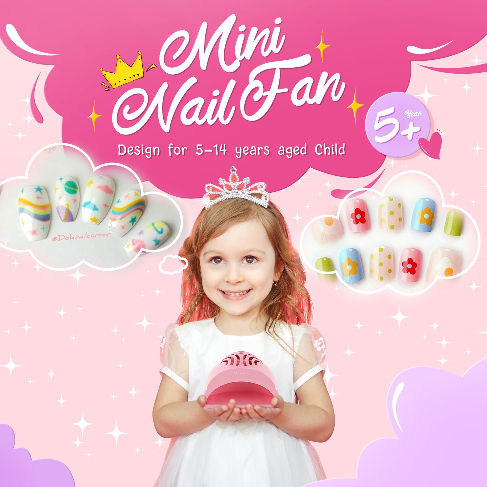 MelodySusie Portable Kids Nail Dryer, Mini Nail Fan Quick Nail Dryer for Regular Polish Manicure Tool, Safe for Hands, Skin, Children's Gift, Great Gift for Girls