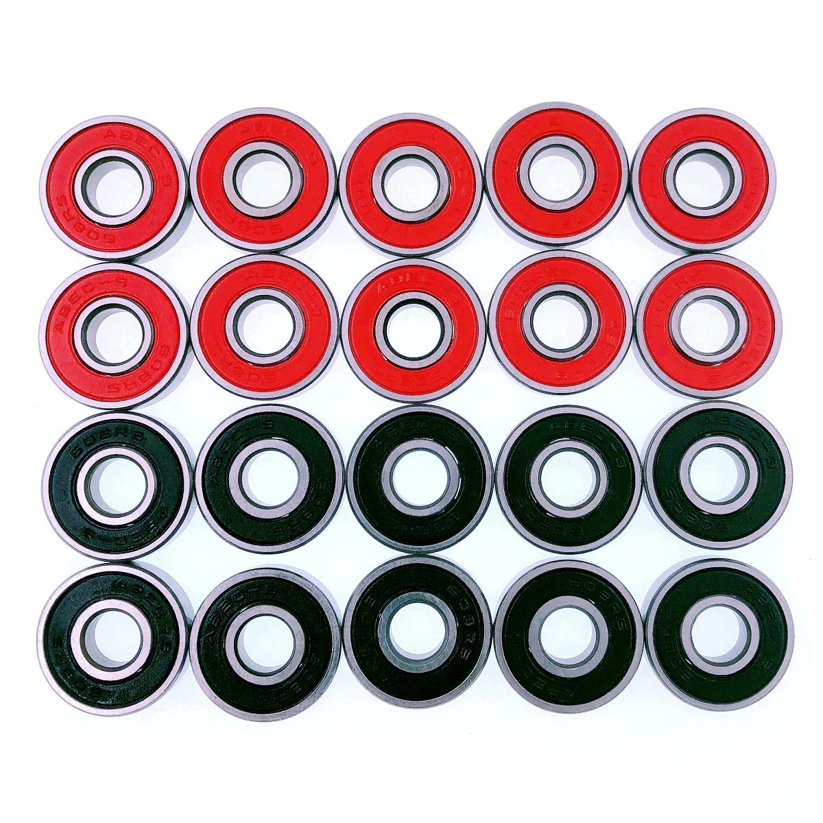 JZK 20 x Water resistant 608 RS skateboard bearings abec 9 longboard bearings for roller skates skateboards scooters, red and black