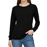 AURUZA Blouses for Women Dressy Casual Long Sleeve Shirts Tunic Tops Pletead Blouse Loose Dressy Tshirts Crew Neck Outfit