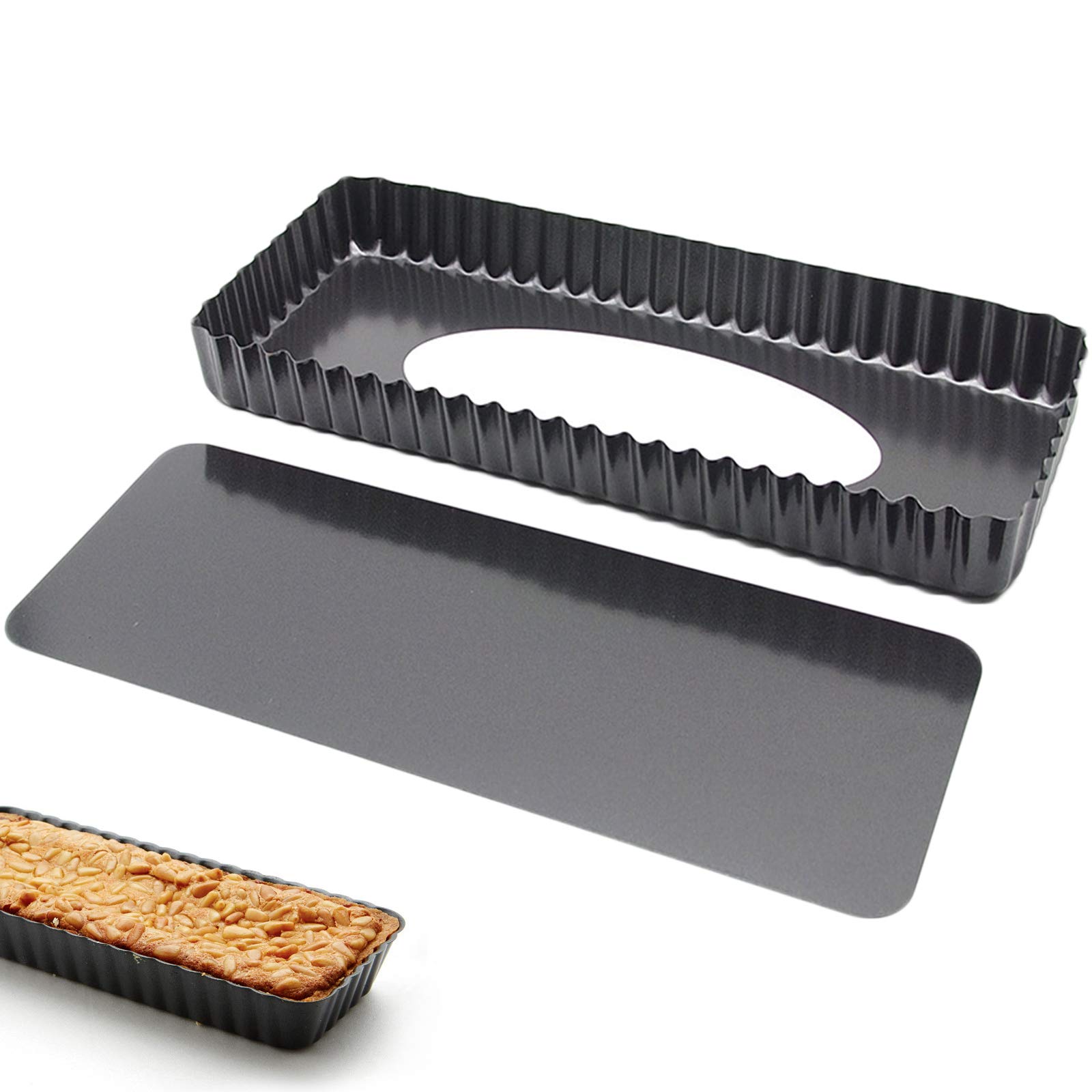 Quiche Pans Rectangular Quiche Tart Pan Non Stick Quiche Pan Square Baking Tray Rectangular Baking Pan with Removable Loose Bottom for Cakes Quiche Muffins Biscuits Household Oven Baking Black
