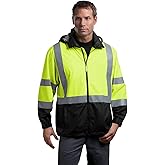 CornerStone ANSI 107 Class 3 Safety Windbreaker | High Vis, Men & Women Water Resistant Jacket, Drawcord Hem, Snap Off Hood