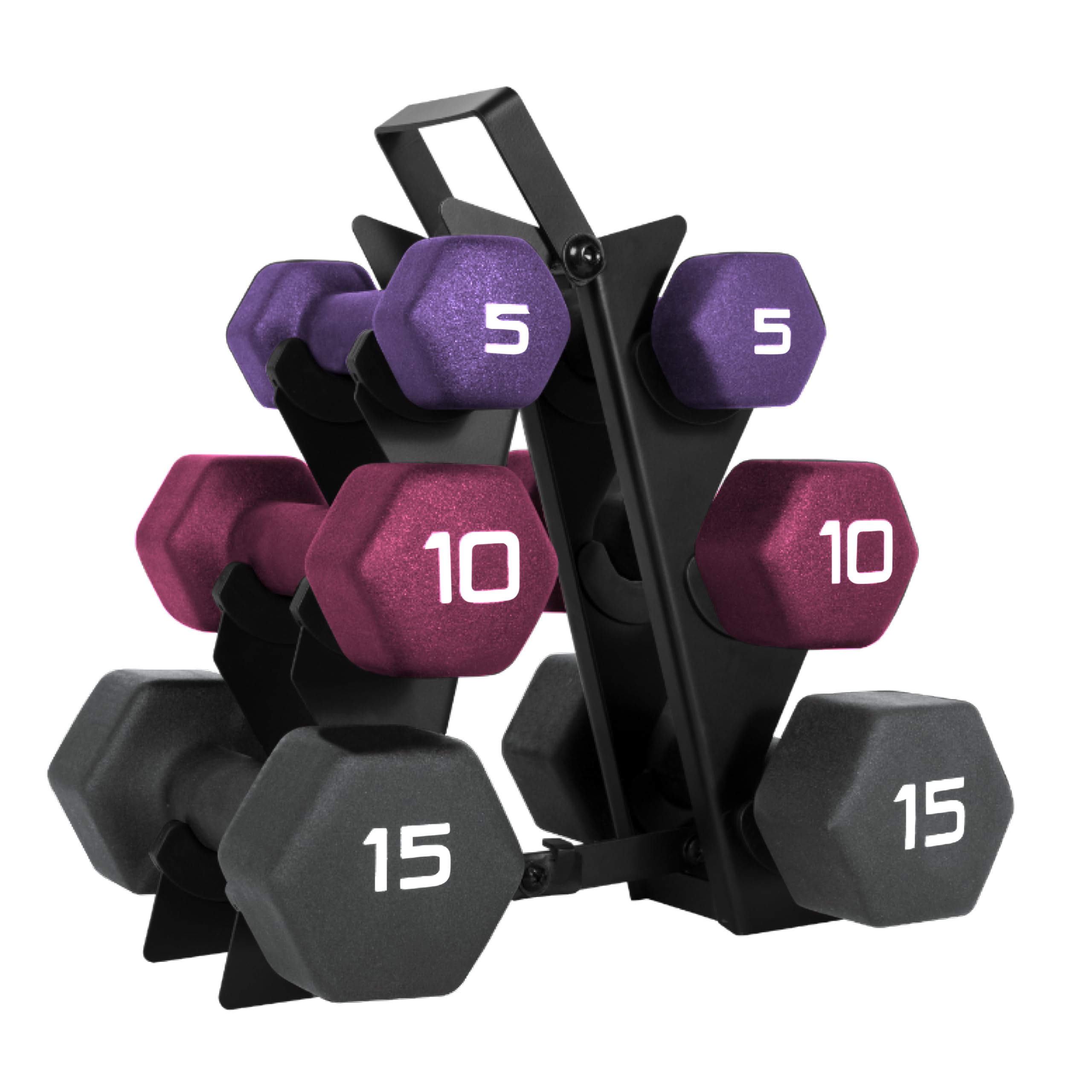 Photo 1 of CAP Barbell 60 lb Neoprene Hex Dumbbell Weight Set with Vertical A-Frame Rack - Color Series