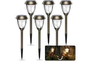 XMCOSY+ Solar Pathway Lights Outdoor, 10/25 LM in 2 Lighting Modes, Glass Stainless Steel Waterproof Outside Solar Powered Garden LED Lights for Yard Lawn Driveway Walkway Landscape Decor(Warm White)