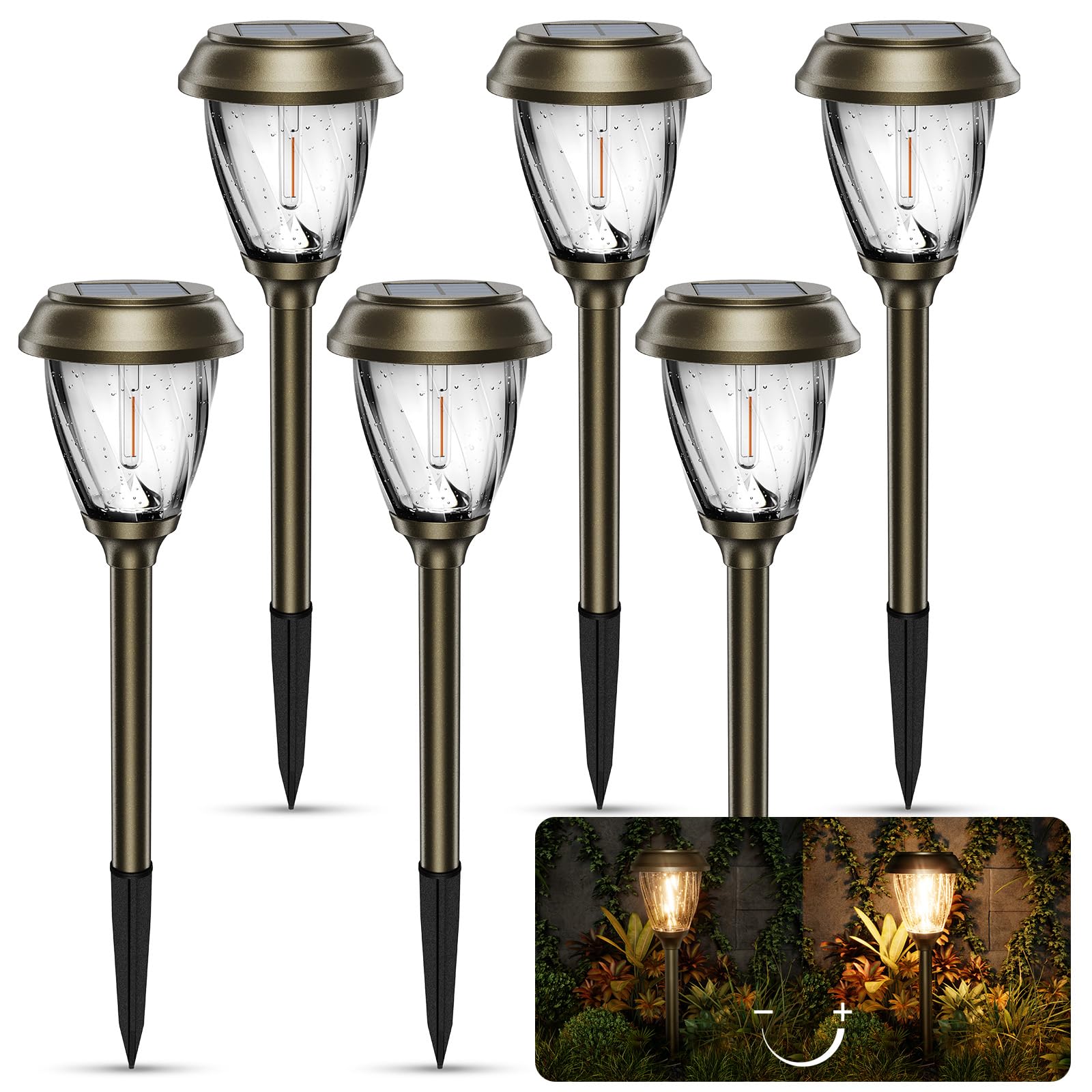 Photo 1 of XMCOSY+ Solar Pathway Lights Outdoor, 10/25 LM in 2 Lighting Modes, Glass Stainless Steel Waterproof Outside Solar Powered Garden LED Lights for Yard Lawn Driveway Walkway Landscape Decor(Warm White)