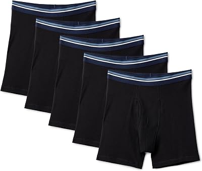 Calzoncillo Bóxer de Algodón Transpirable, Sin Etiquetas Hombre, Pack de 5, Negro, S