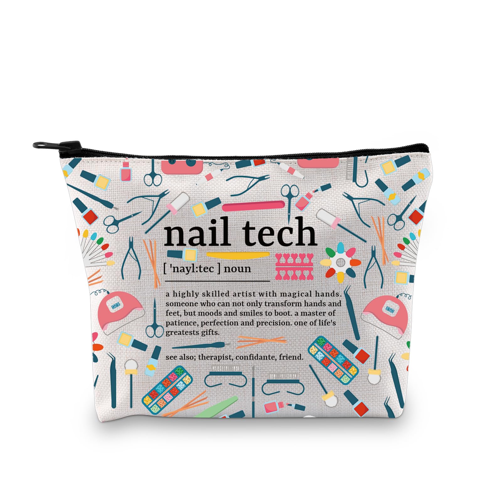 PLITI Nail Tech Gifts Nail Technician Makeup Bag Beauty Salon Gift Manicurist Thank You Gift Nail Tech Definition Gift (Magical Nail tech bagU)