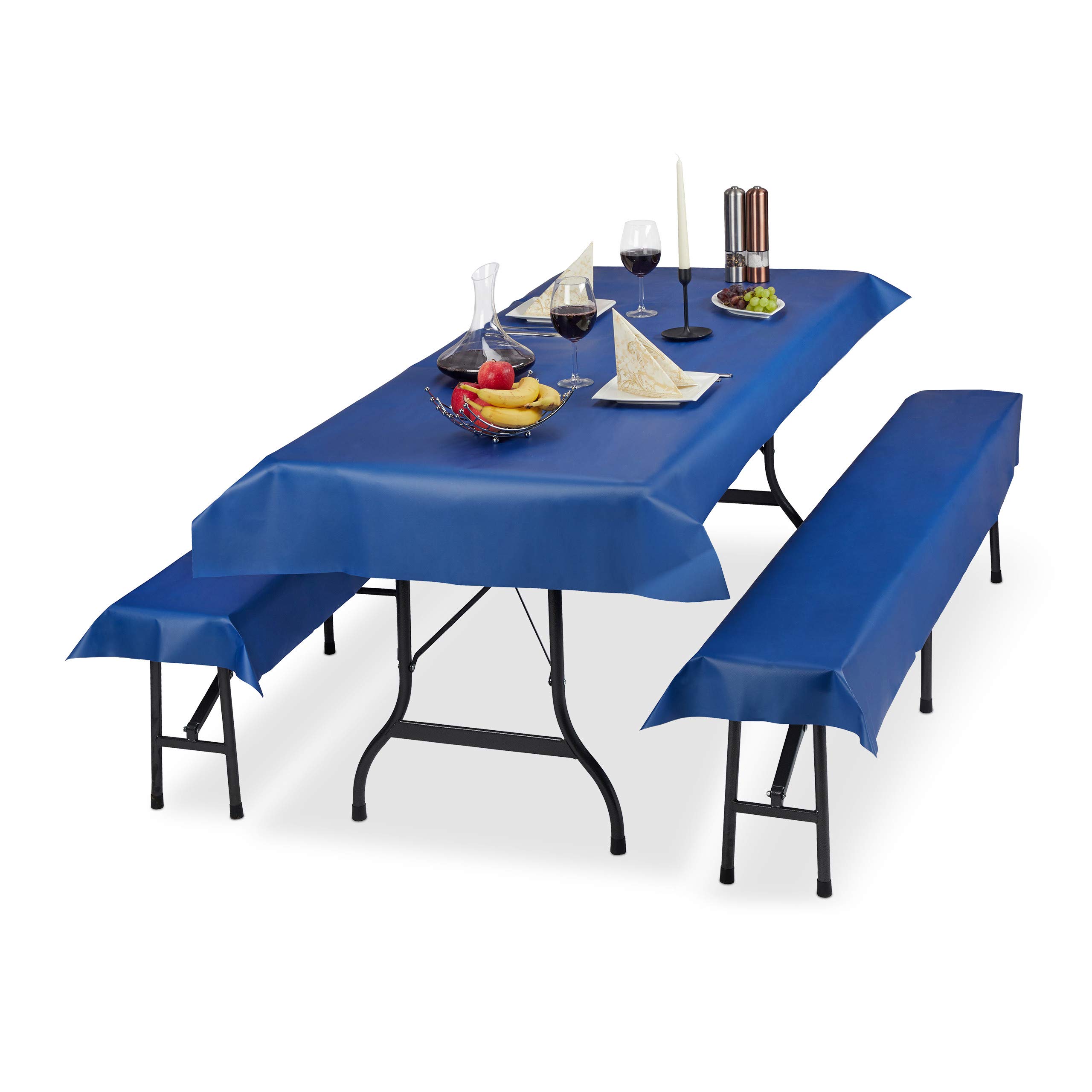 Relaxdays Beer Tent Set of 3, Tablecloth 250x100 cm, 2 Bench Pads, Washable, Simple, Waterproof