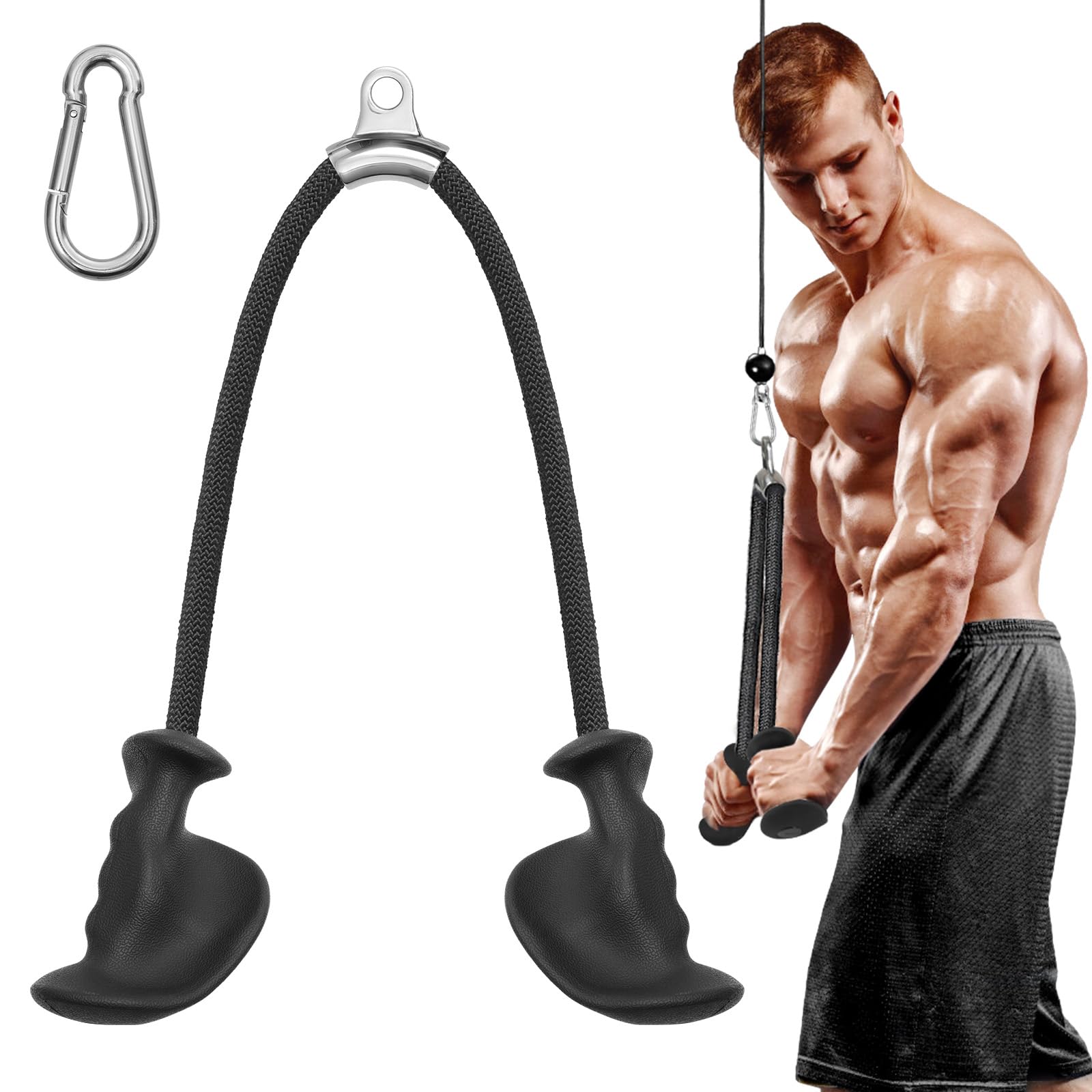 KIKIGOAL Ergonomic Triceps Pull Down Rope with Non-Slip Handles,Forearm Trainer Fitness Ropes Arm Strength Training for Triceps Exercises, Bicep Curls, Muscle Training Home Gym