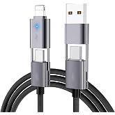 [2-Pack] 4-in-1 USB C Multi Charging Cable 6FT, 65W PD Fast Charger Cord, Durable Round Braided Data Transfer, Compatible with iPhone 17 16 15 Pro Max, MacBook, iPad, Samsung S26 S25, Laptop - Grey