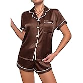 SatinVanllun Women's Pajamas Set Button Down Shorts Sleepwear 2-Piece Ladies Pj Loungewear