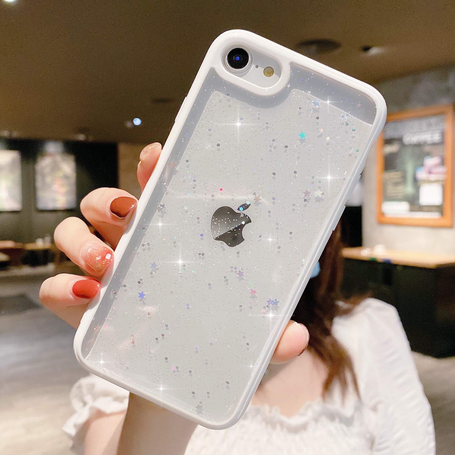 ZTUOK Compatible with iPhone 7 Plus/8 Plus Case for Girls,Soft Slim Fit Full-Around Protective Cute Clear Sparkly Bling Star Phone Case Glitter Cover for iPhone 7 Plus/8 Plus -White