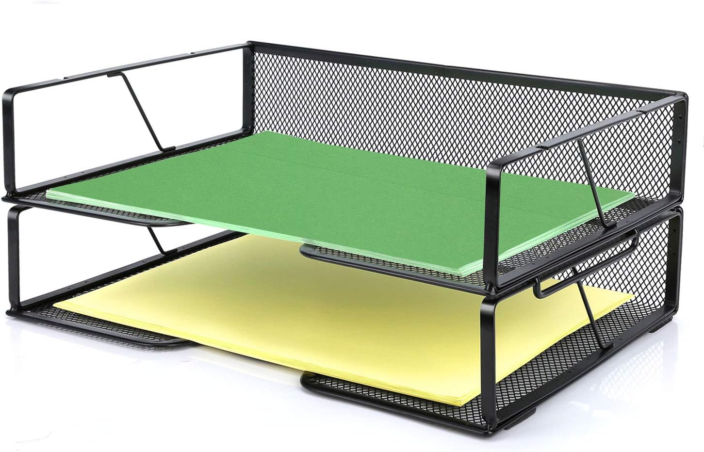 Meshist Stackable Letter Tray Desk Organizer, 2 Tier Mesh Desktop File Organizer, Document Paper Tray Organizer, Perfect for Home and Office, Black