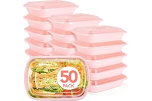 Glotoch Express 50 Pack Pink Meal Prep Containers, 32oz to Go Containers for Food, Disposable Plastic Food Containers with Lids for Microwave Dishwasher Freezer Safe, Pink