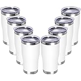 DOMICARE 20oz Tumbler with Lid Stainless Steel Tumblers Bulk, Double Wall Vacuum Insulated Coffee Travel Mug Powder Coated Tumbler, 8 Count (Pack of 1) White