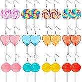12 Pairs Candy Bear Earrings Heart Lollipop Pendant Earrings Colorful Cartoon Drop Rainbow Resin Dangle Earrings for Women