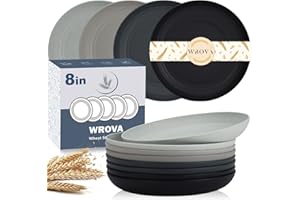 Wrova Wheat Straw Plates - 8 Inch Unbreakable Dinner Plates Set of 8 - Dishwasher & Microwave Safe Plastic Plates Reusable - Lightweight Plates for kitchen,R.V (Classic Series)