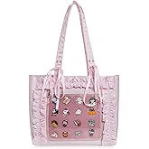 ZAROXOXS Womens Girls Tote Ita Bag Bowknot Wrinkled Edge Shoulder Bag Kawaii Purses and Handbags with Pin Display