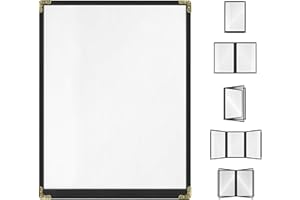 ACI SUPER POWER Goodsmart Restaurant Menu Covers – 25 Pack Black 2-View, Top-Loading Menu Holders, Vinyl & Plastic Café Menu Covers, Clear Menu Sleeves, Fits 8.5" x 11", Leather-Style Design, Gold Corners
