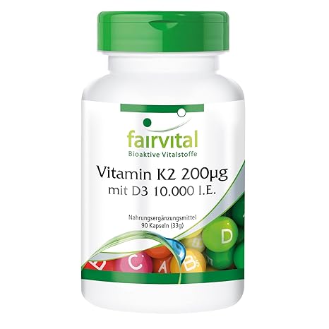 Vitamin K2 200mcg mit D3 10000 I.E. Depot - GROSSPACKUNG - HOCHDOSIERT - 90 Kapseln - nur 1 Kapsel alle 10 Tage