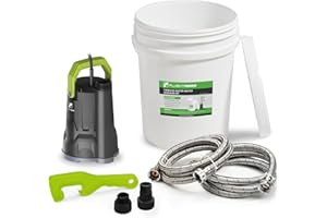 FLUENTPOWER Tankless Water Heater Descaling Flush Kit, Includes 1/2HP Submersible Utility Water Pump with Adapters, 5.3 Gallon Pail with Bucket Lid Opener, Two 3/4"GHT x 6' Stainless Steel Hoses