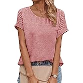 Dokotoo Womens Tops Trendy Crewneck Short Sleeve Summer T Shirts Casual Solid Loose Basic Pleated Blouses