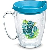 Tervis Tropical Hibiscus Collection Made in USA Double Walled Insulated Tumbler Travel Cup Keeps Drinks Cold & Hot, 16oz Mug with Handle, Island Hibiscus Teal