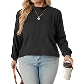 VISLILY Womens-Plus-Size-Tops Trendy Mock Neck Casual Long Sleeve Shirts Lightweight Knit Sweaters Tunics Pullover Blouses