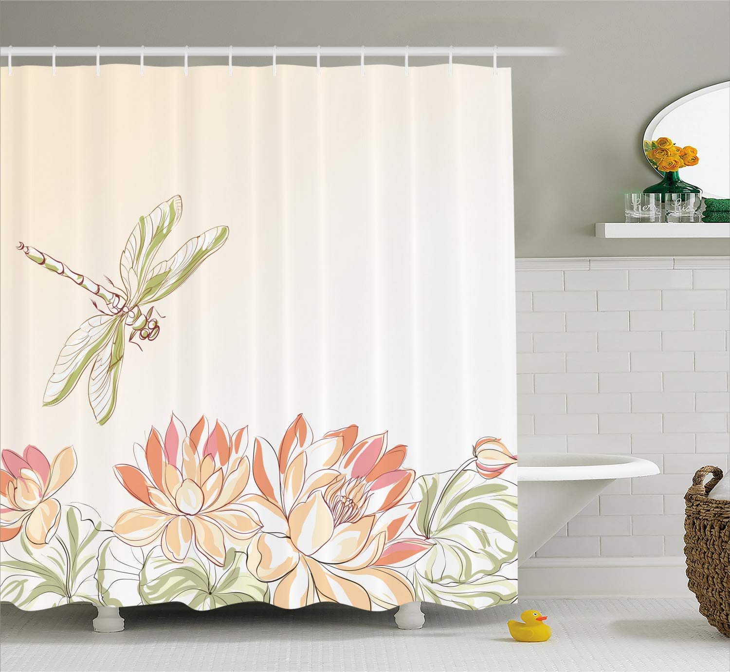 Ambesonne Dragonfly Shower Curtain, Lotus Flower Field with