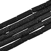 HAAMIIQII Natural Black Lava Tube Beads 13x4mm Column Stone Cylinder Gemstone Loose Beads for Jewelry Making Strand 15 Inch (28-29pcs)