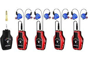 KIMAFUN Wireless in Ear Monitor System Set, Professional Wireless IEM System Headphone for Band Rehearsal (1TX+4RX)